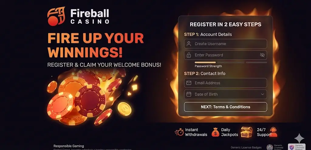 Fireball Casino regisztráció lépésről lépésre magyar nyelven